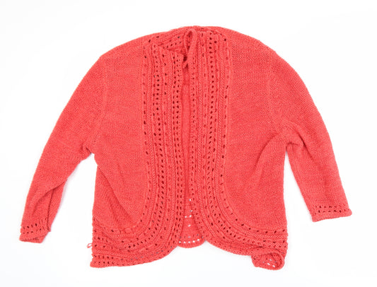Soon Womens Red Open Knit Crochet Cardigan Size 18