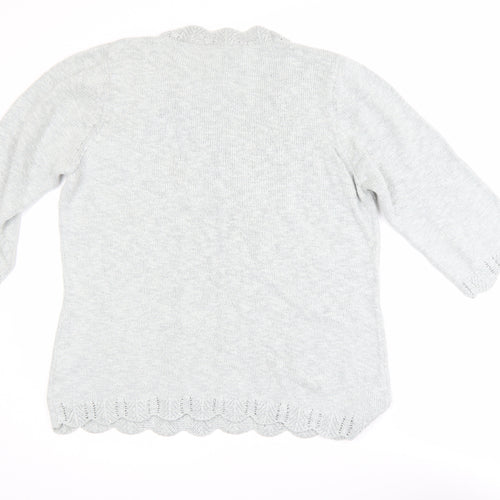 Marks and Spencer Per Una Grey V-Neck Button 3/4 Sleeve Jumper Size 16