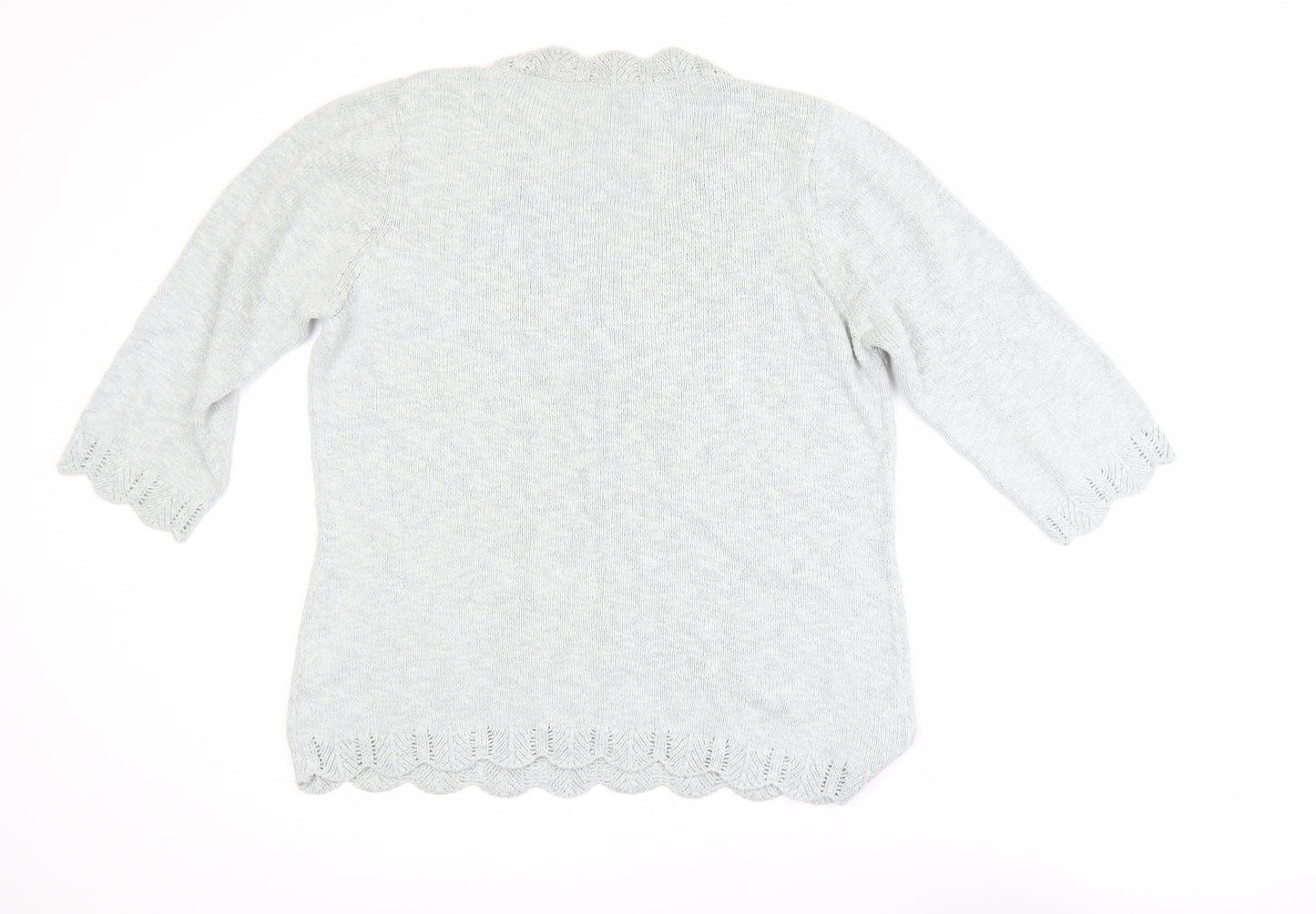 Marks and Spencer Per Una Grey V-Neck Button 3/4 Sleeve Jumper Size 16