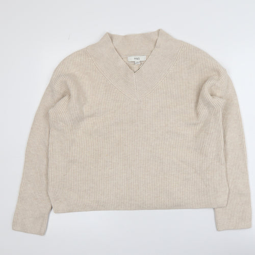 Marks and Spencer Womens Beige V-Neck Knit Jumper Medium