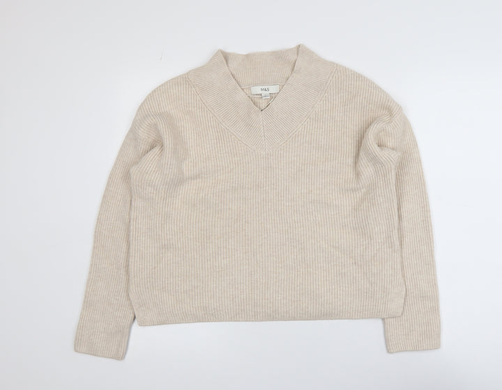 Marks and Spencer Womens Beige V-Neck Knit Jumper Medium