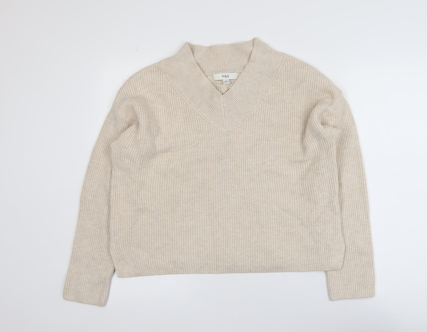 Marks and Spencer Womens Beige V-Neck Knit Jumper Medium