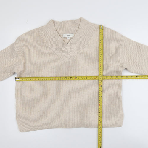 Marks and Spencer Womens Beige V-Neck Knit Jumper Medium