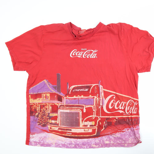 Coca-Cola Men's Red Christmas Truck Graphic T-Shirt XL Cotton