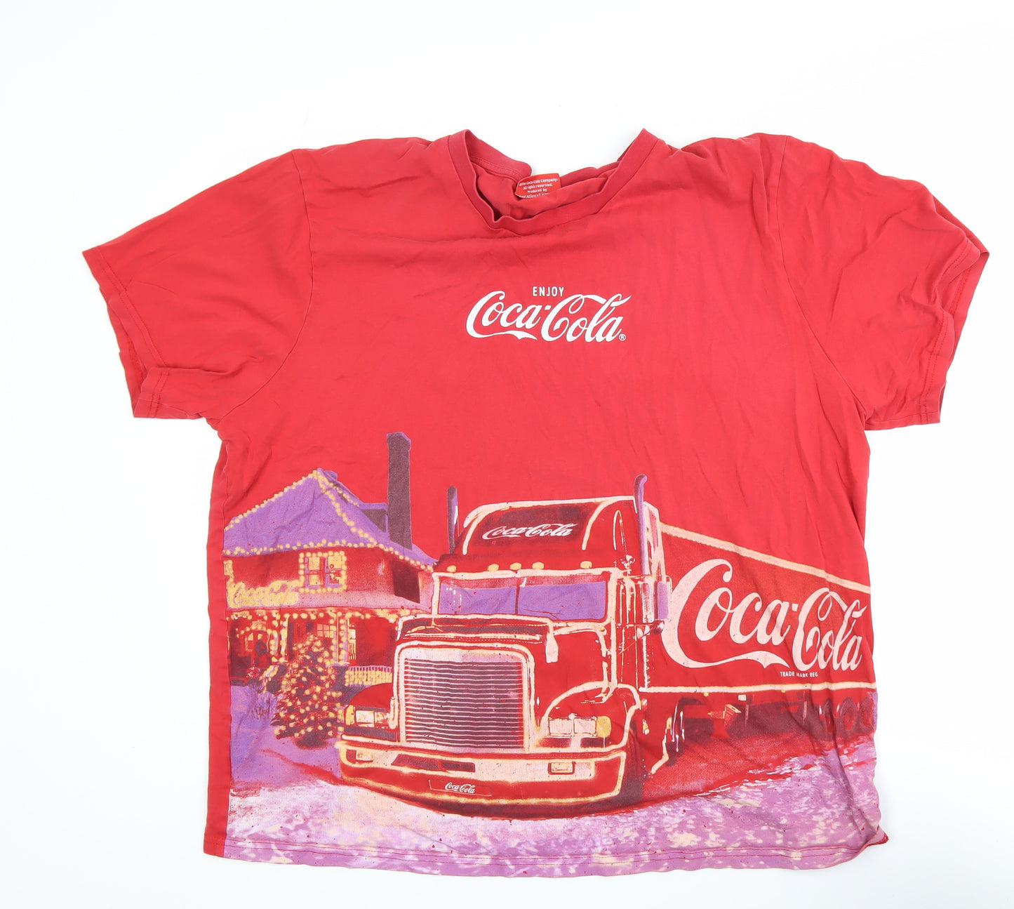 Coca-Cola Men's Red Christmas Truck Graphic T-Shirt XL Cotton
