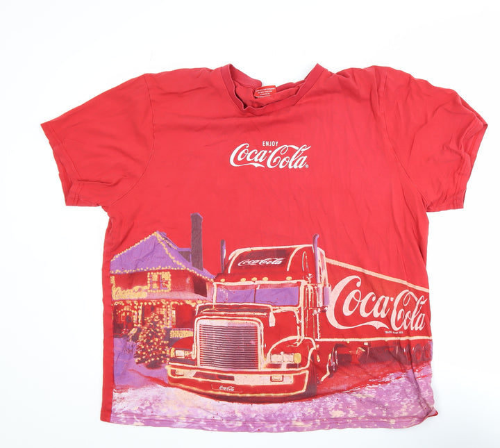 Coca-Cola Men's Red Christmas Truck Graphic T-Shirt XL Cotton
