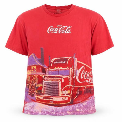 Coca-Cola Men's Red Christmas Truck Graphic T-Shirt XL Cotton