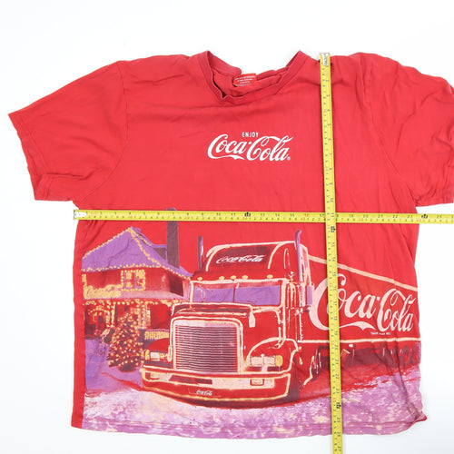 Coca-Cola Men's Red Christmas Truck Graphic T-Shirt XL Cotton