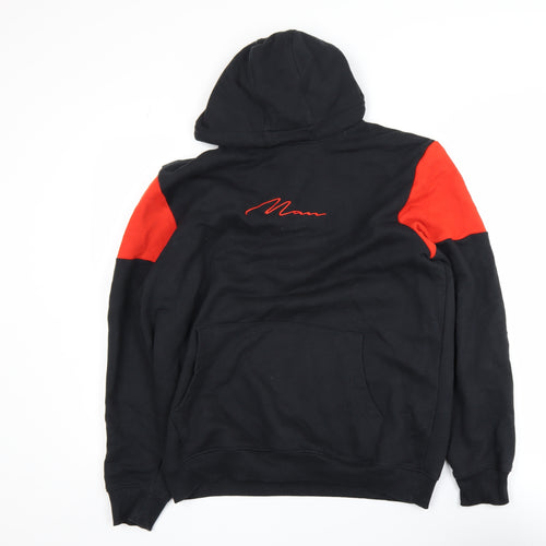 boohooMAN Men's Black Red Pullover Hoodie Size S Embroidered Logo