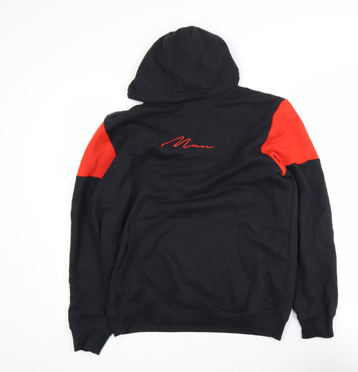 boohooMAN Men's Black Red Pullover Hoodie Size S Embroidered Logo