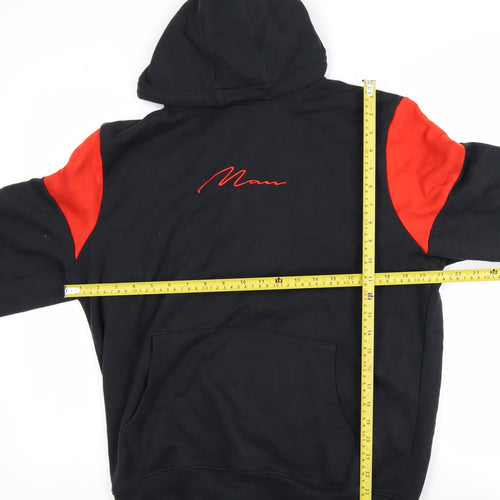 boohooMAN Men's Black Red Pullover Hoodie Size S Embroidered Logo