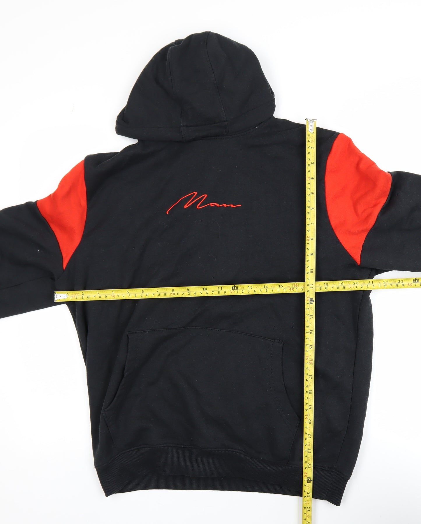 boohooMAN Men's Black Red Pullover Hoodie Size S Embroidered Logo