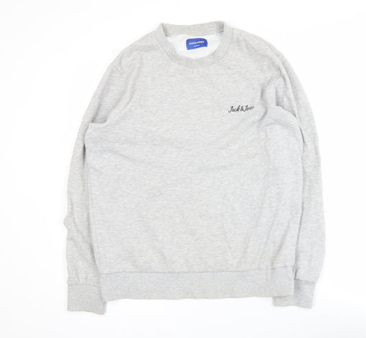 Jack & Jones Men's Grey Crew Neck Pullover Sweatshirt M