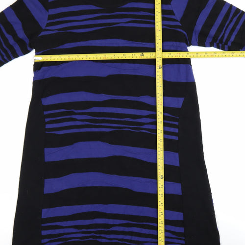 Adini Women’s Blue Black Stripe Shift Dress L 3/4 Sleeve Casual