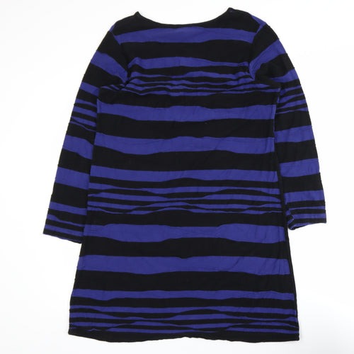 Adini Women’s Blue Black Stripe Shift Dress L 3/4 Sleeve Casual
