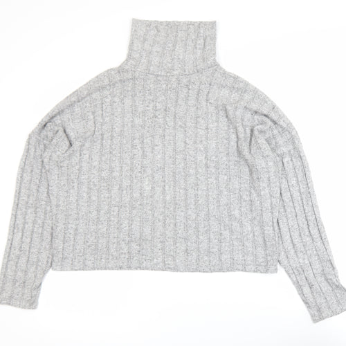 New Look Womens Grey Roll Neck Rib Knit Long Sleeve Top Size L