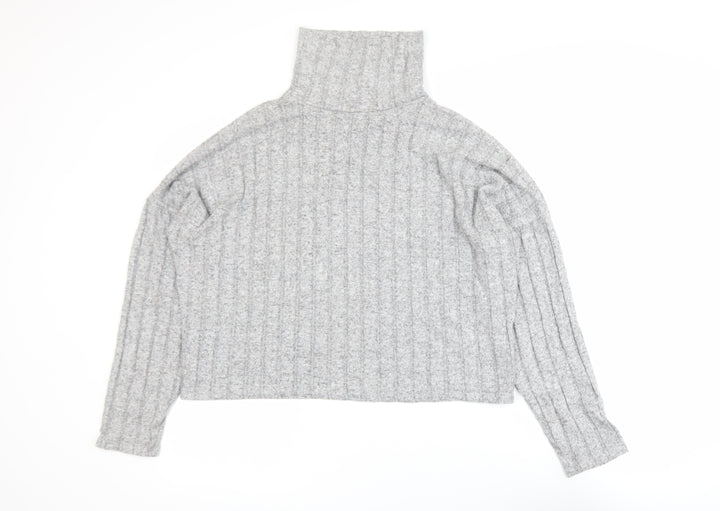 New Look Womens Grey Roll Neck Rib Knit Long Sleeve Top Size L