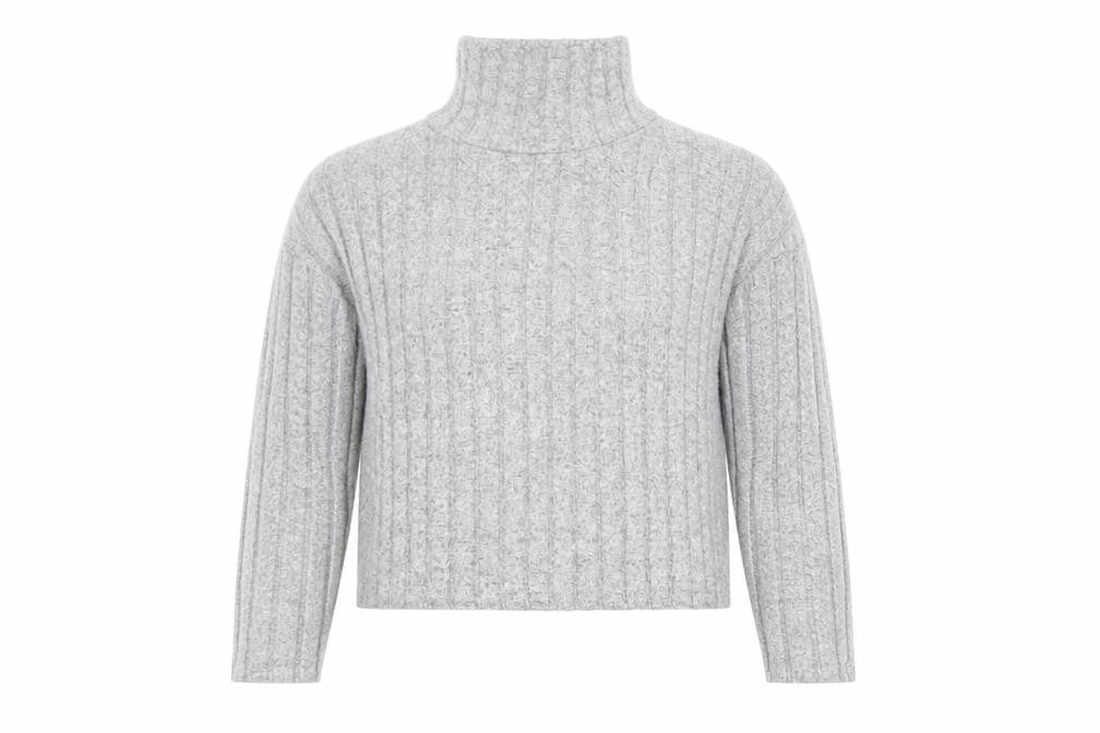 New Look Womens Grey Roll Neck Rib Knit Long Sleeve Top Size L