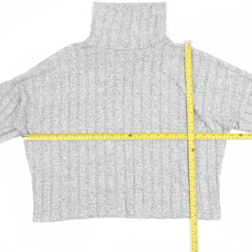 New Look Womens Grey Roll Neck Rib Knit Long Sleeve Top Size L