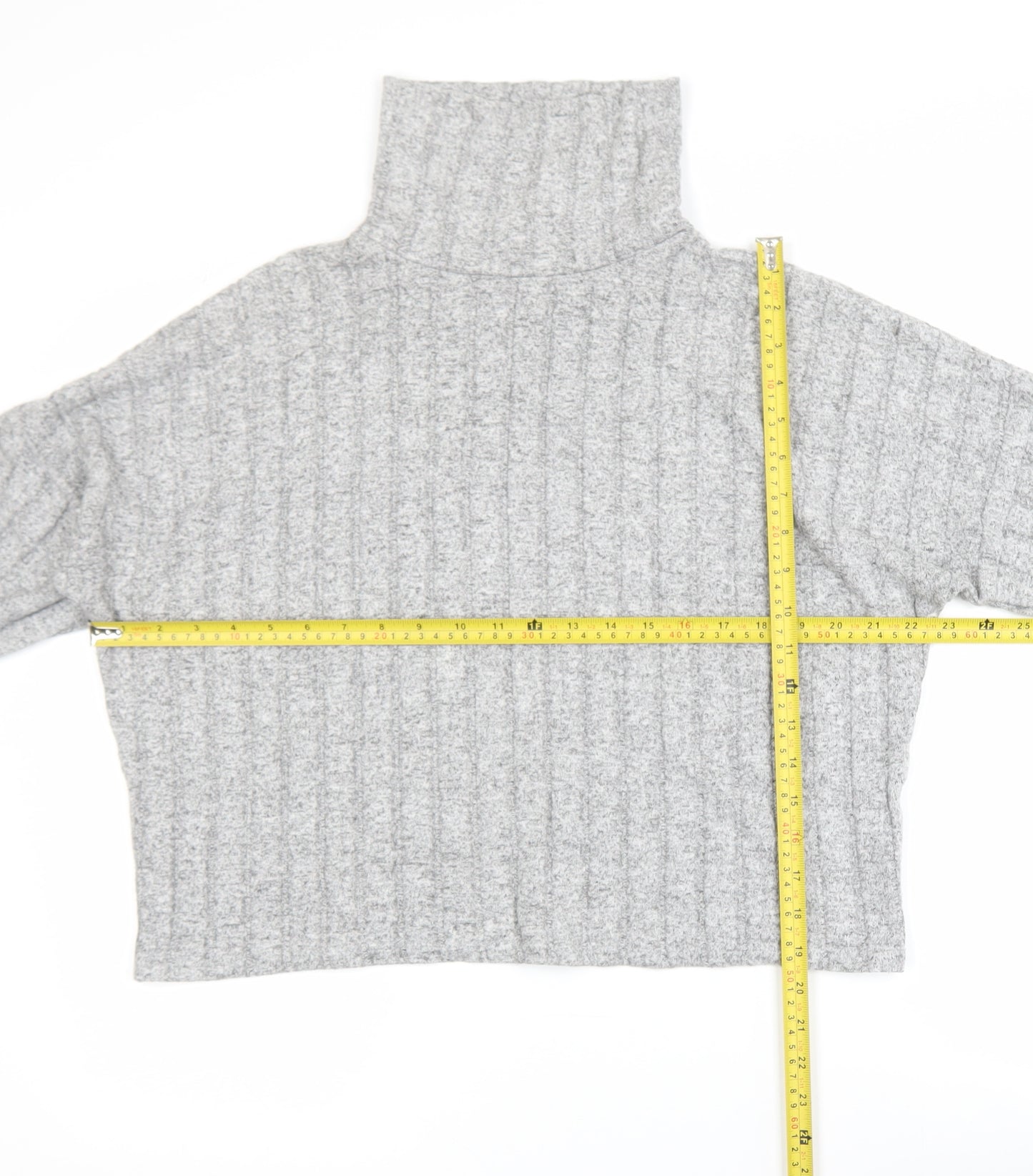 New Look Womens Grey Roll Neck Rib Knit Long Sleeve Top Size L
