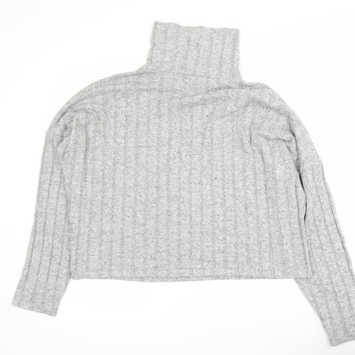 New Look Womens Grey Roll Neck Rib Knit Long Sleeve Top Size L