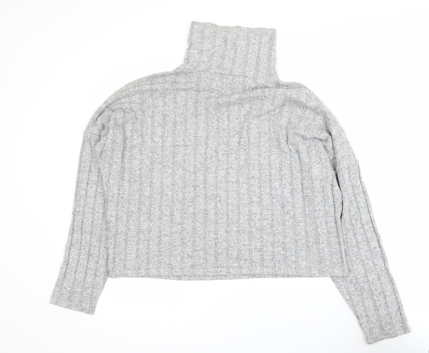 New Look Womens Grey Roll Neck Rib Knit Long Sleeve Top Size L