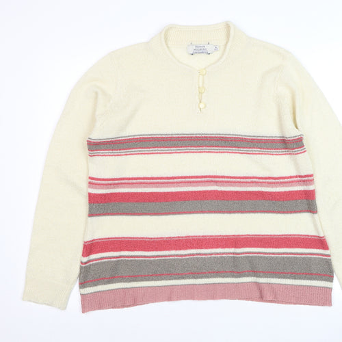 Honor Millburn Womens Ivory Striped Henley Jumper Size 14-16 Acrylic Knit