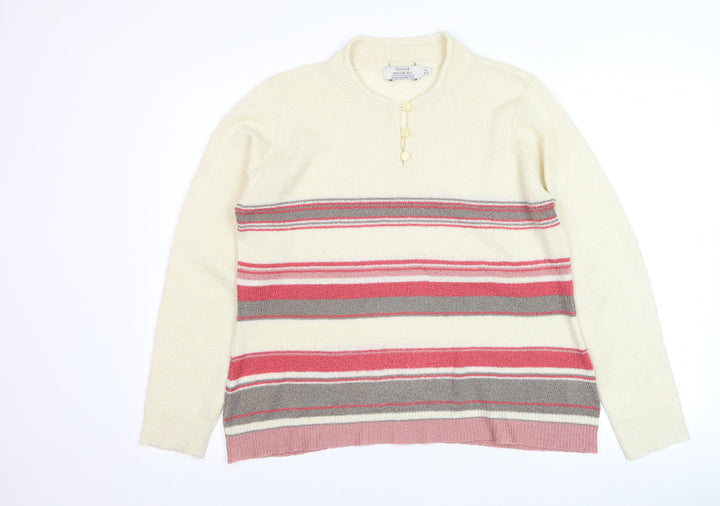 Honor Millburn Womens Ivory Striped Henley Jumper Size 14-16 Acrylic Knit