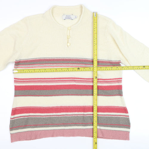 Honor Millburn Womens Ivory Striped Henley Jumper Size 14-16 Acrylic Knit