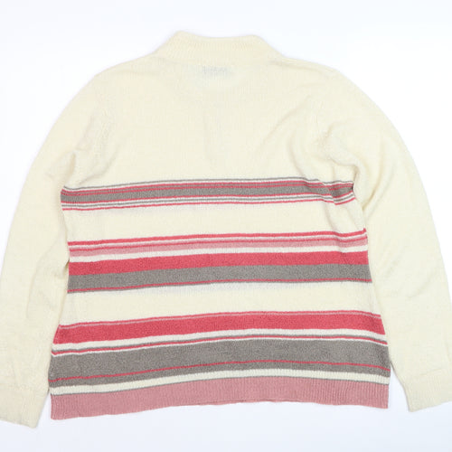 Honor Millburn Womens Ivory Striped Henley Jumper Size 14-16 Acrylic Knit