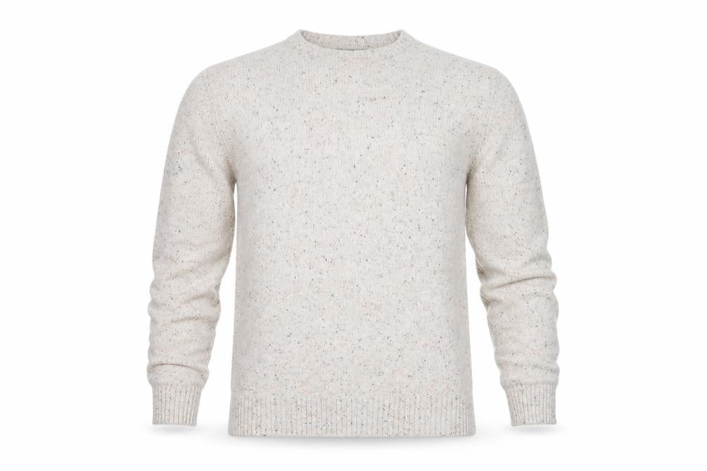 Front view of Cedarwood State Men’s Beige Wool Blend Crew Neck Pullover Sweater Medium