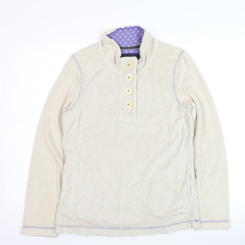 Boden Women Beige Fleece Henley Jumper UK 8 Long Sleeve