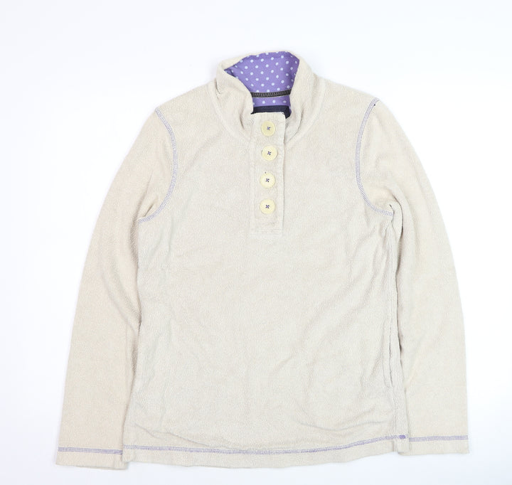Boden Women Beige Fleece Henley Jumper UK 8 Long Sleeve
