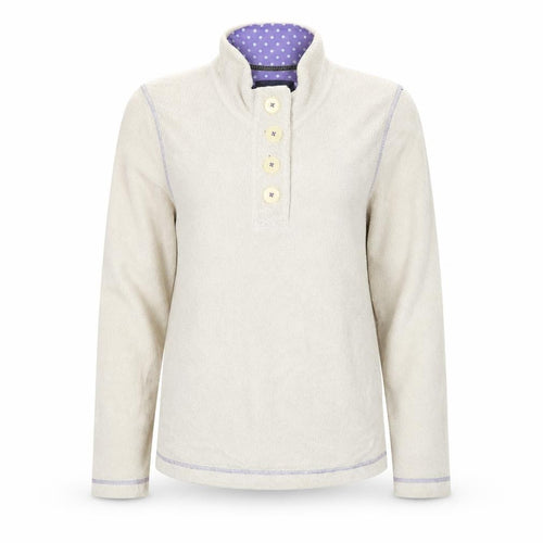 Boden Women Beige Fleece Henley Jumper UK 8 Long Sleeve