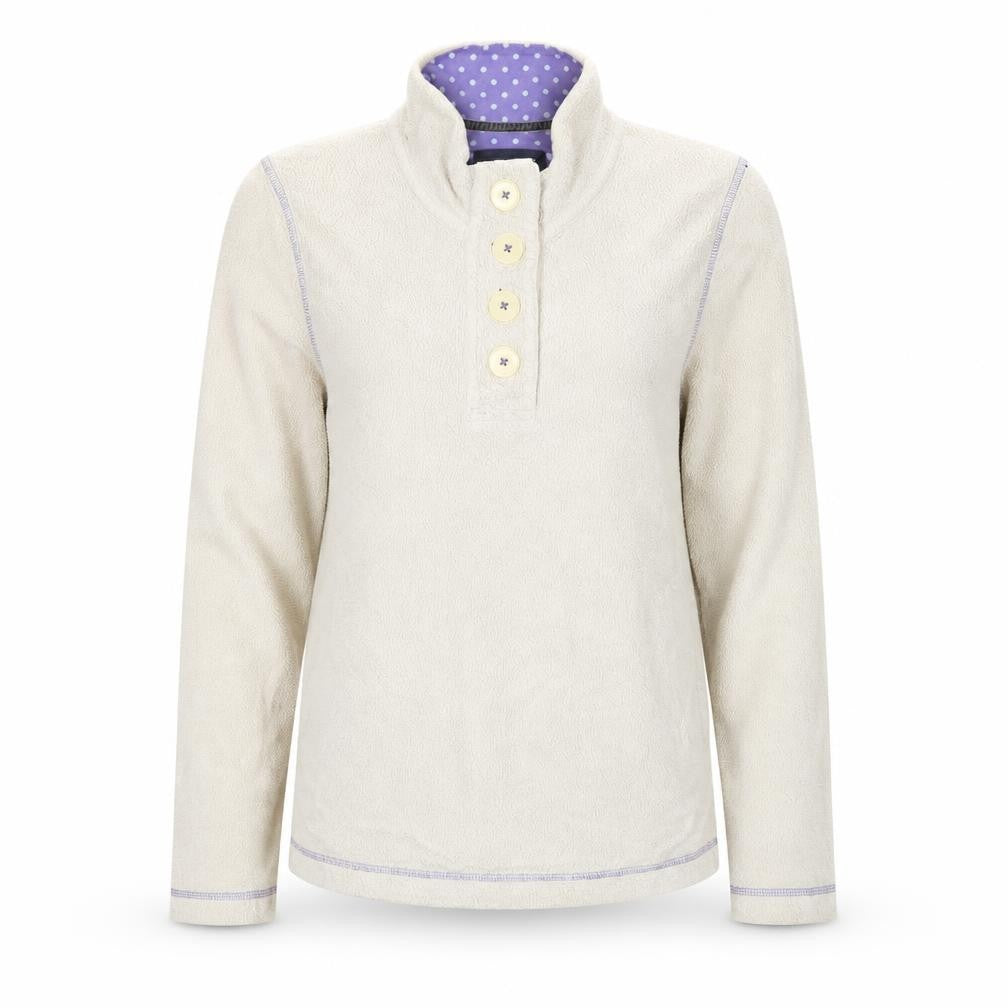 Boden Women Beige Fleece Henley Jumper UK 8 Long Sleeve