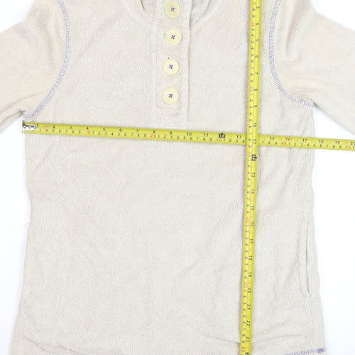 Boden Women Beige Fleece Henley Jumper UK 8 Long Sleeve