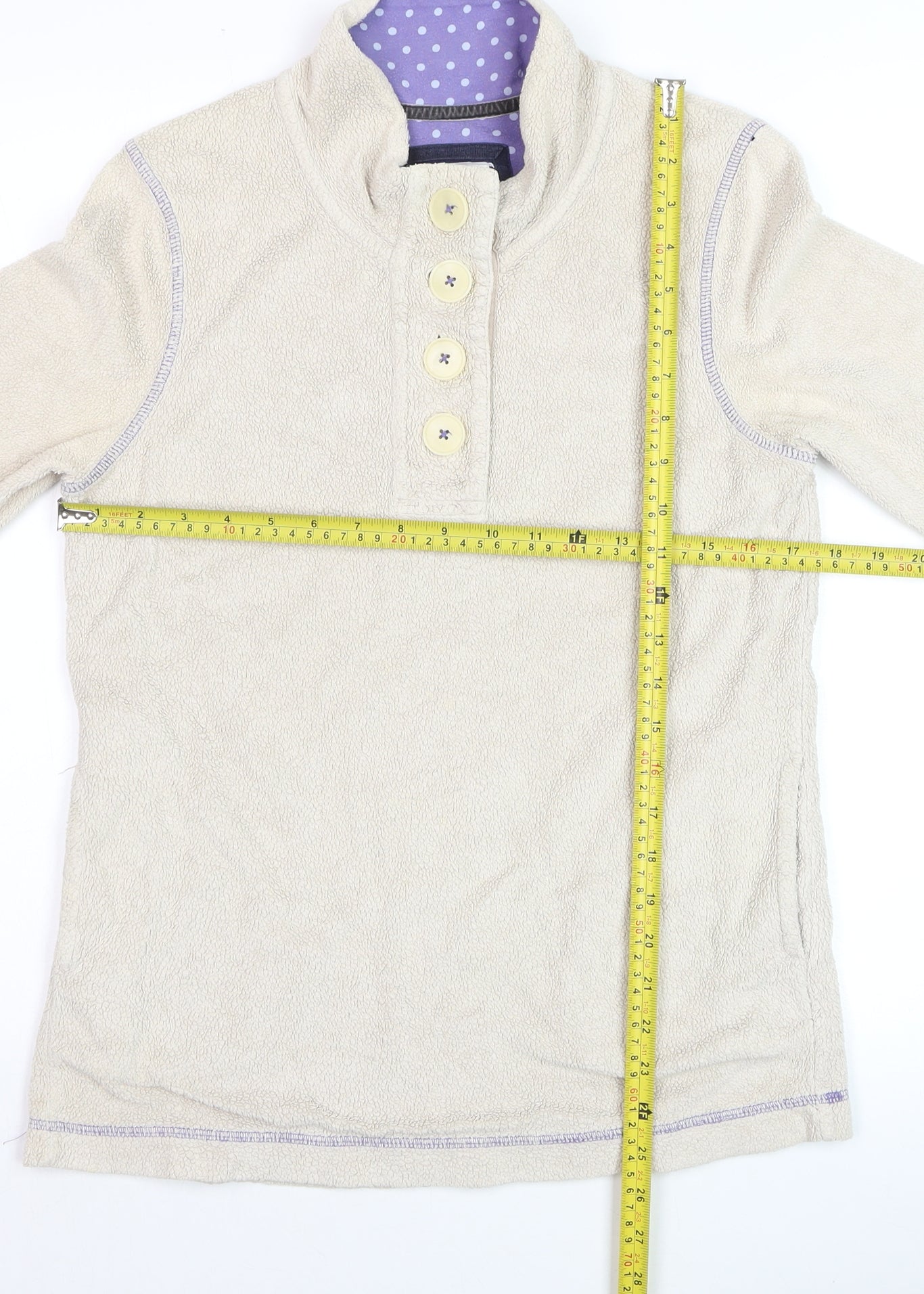 Boden Women Beige Fleece Henley Jumper UK 8 Long Sleeve