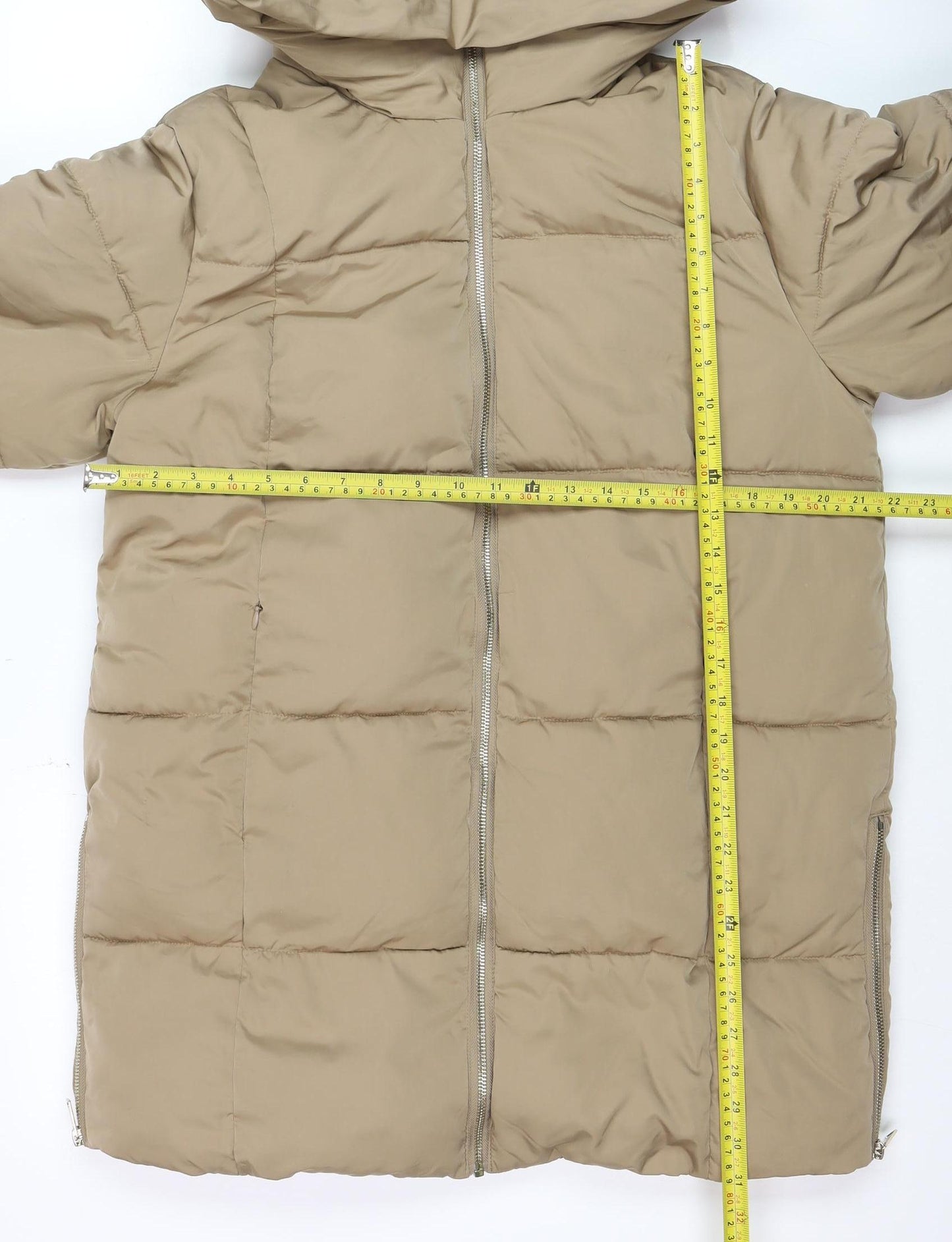 F&F Women's Beige Long Puffer Jacket Hooded M