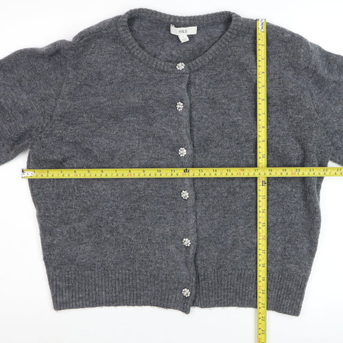 Marks and Spencer Women's Grey Cardigan L Crew Neck Wool Blend