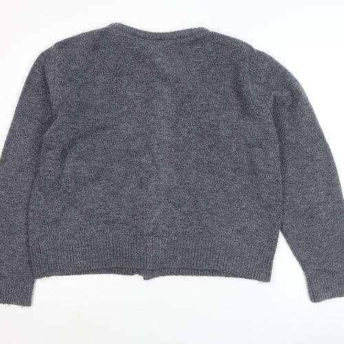 Marks and Spencer Women's Grey Cardigan L Crew Neck Wool Blend