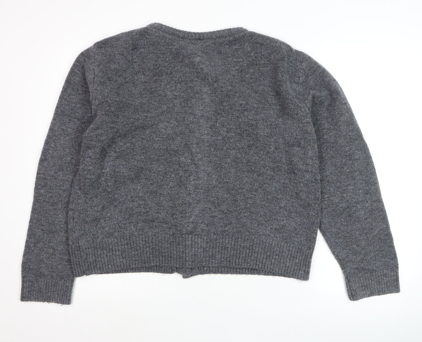 Marks and Spencer Women's Grey Cardigan L Crew Neck Wool Blend