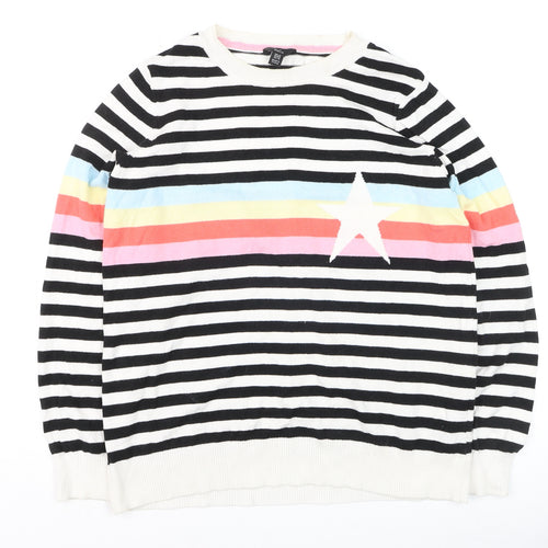 M&Co Womens Multicoloured Striped Star Pullover Jumper Size 14