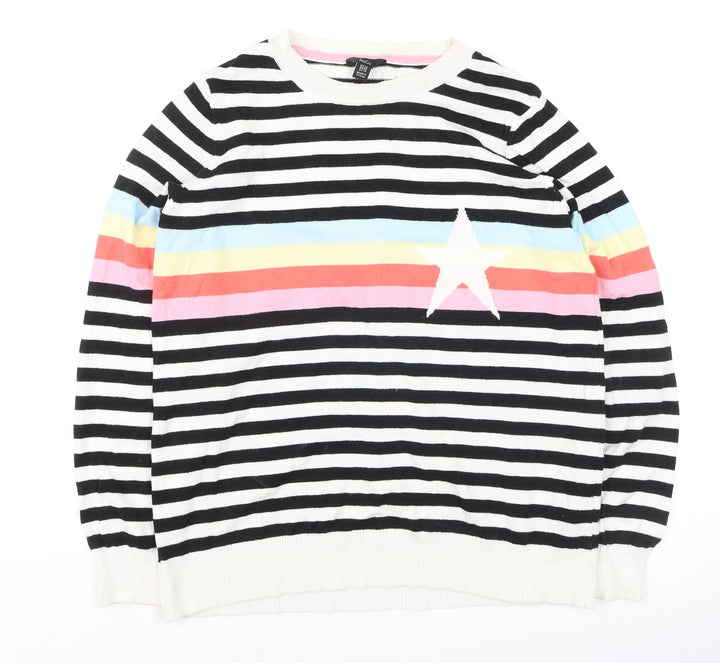 M&Co Womens Multicoloured Striped Star Pullover Jumper Size 14
