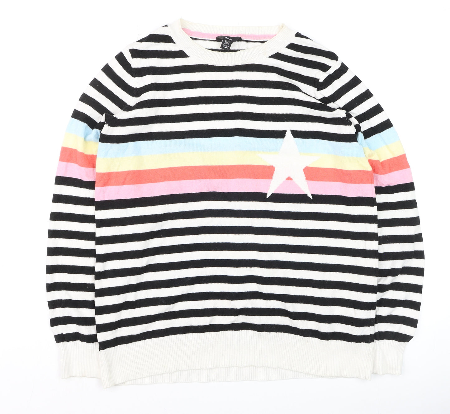 M&Co Womens Multicoloured Striped Star Pullover Jumper Size 14