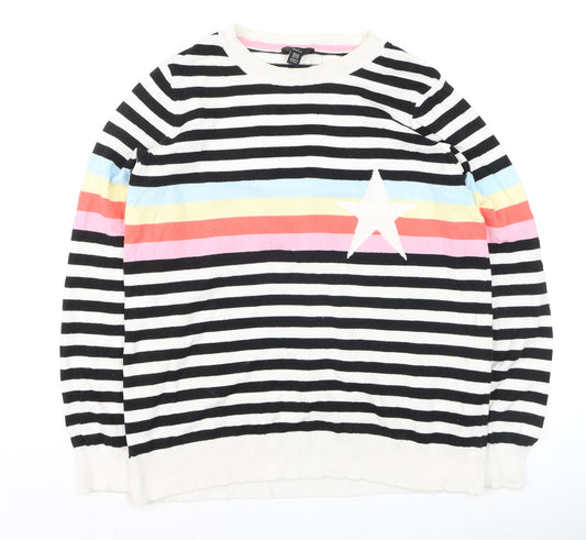 M&Co Womens Multicoloured Striped Star Pullover Jumper Size 14