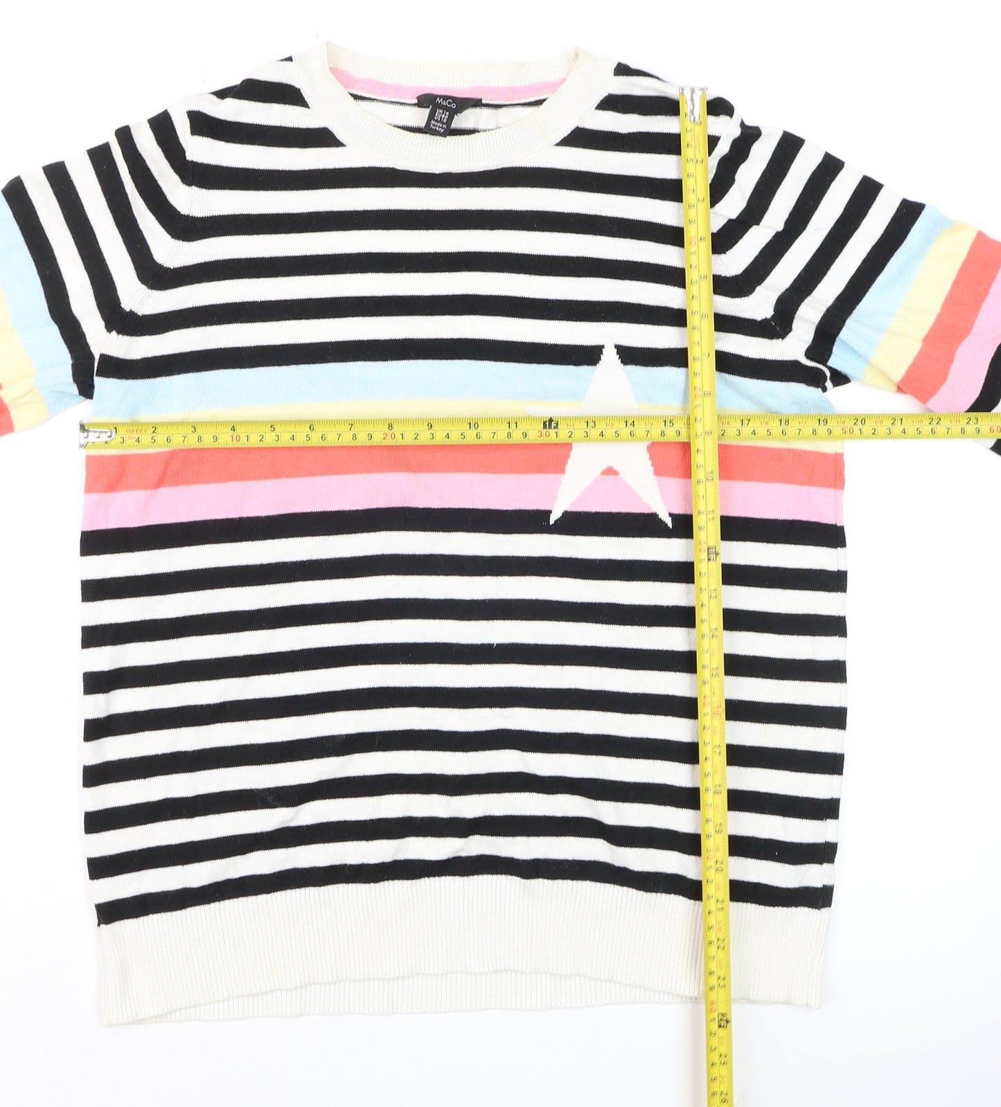 M&Co Womens Multicoloured Striped Star Pullover Jumper Size 14