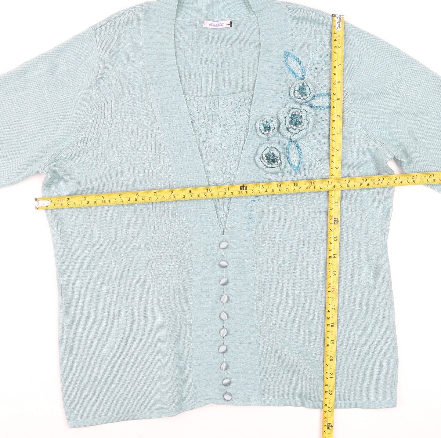 Baluart Women Blue Cardigan Floral Beaded Button Front Size 12