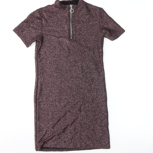 Light Before Dark Women's Purple Glitter Short Sleeve Bodycon Dress S
