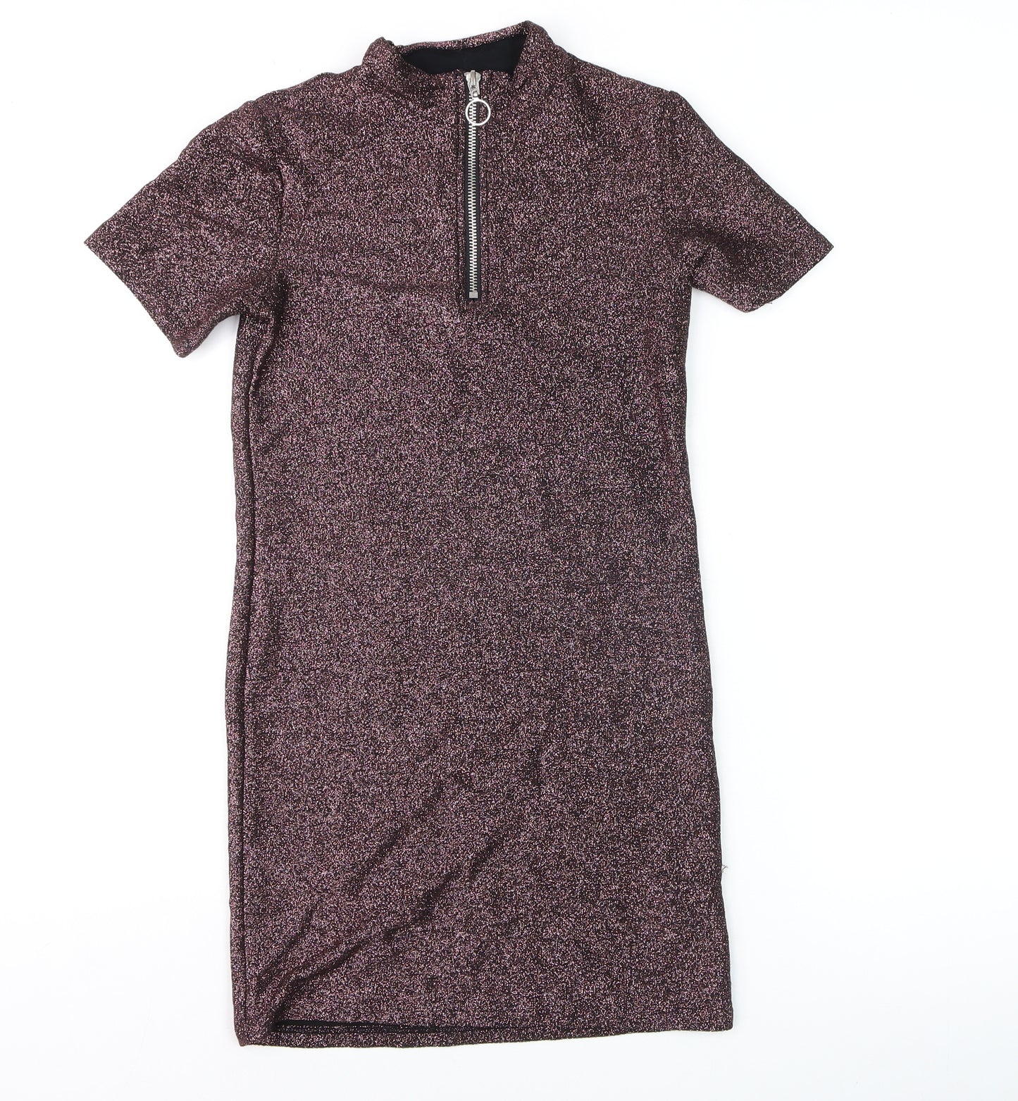 Light Before Dark Women's Purple Glitter Short Sleeve Bodycon Dress S