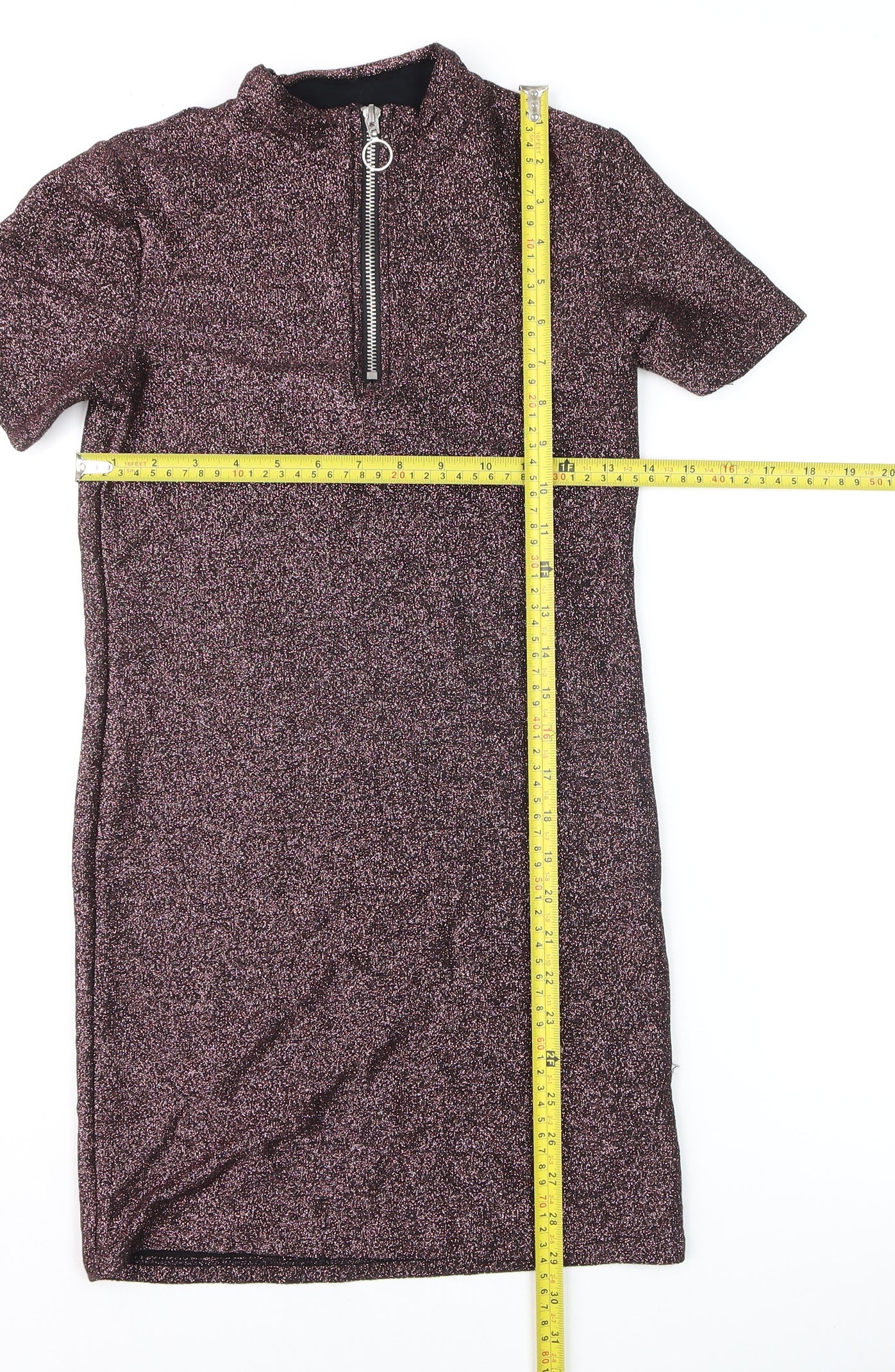 Light Before Dark Women's Purple Glitter Short Sleeve Bodycon Dress S